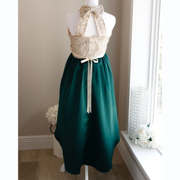 Formal Green Gold Dress Size 14 Homecoming Recital Daddy Daughter Dance NWT - Picture 2 of 6